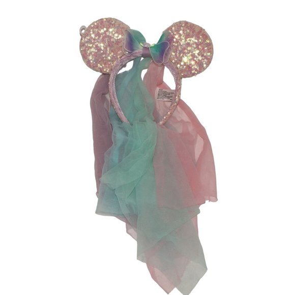 Disney Parks Resort Minnie Mouse Ears Fairy Wings Sequin Pink Purple Tulle Veil - Picture 4 of 8